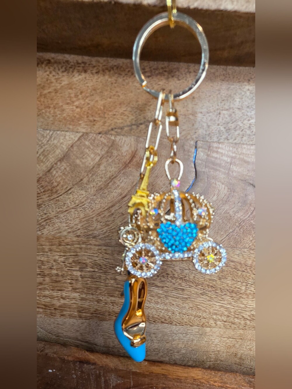 Gold & Blue Cinderella Carriage Charm Keychain With Matching Cinderella Shoe!